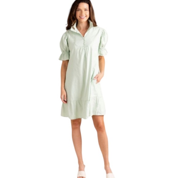S’EDGE Erin Pastel Green Puff Sleeve Ruffle Mini Dress in Sea Glass - S - Picture 16 of 16